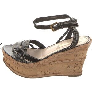 AUTHENTIC PRADA Black Leather Wedges / espadrilles 7.5